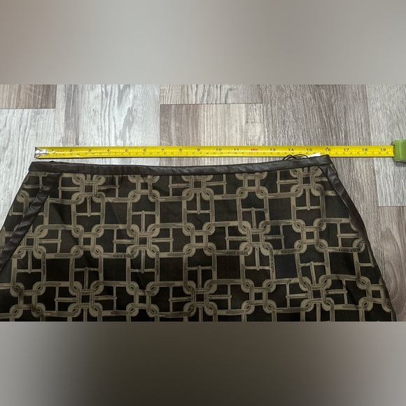 NWT Chocolate Brown Karen Millen Geometric Mini Skirt Leather Accent Fall Sz 10 - Picture 3 of 9